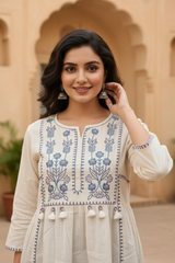 Ivory Elegance Embroidered Short Kurti