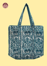 Aqua Grove Teal Floral Quilted Cotton Tote Bag