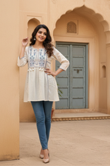 Ivory Elegance Embroidered Short Kurti