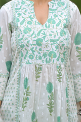 Flamingo green printed cotton suit set with cotton dupatta