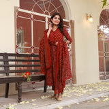 Mehreen Maroon Anarkali Cotton Suit Set