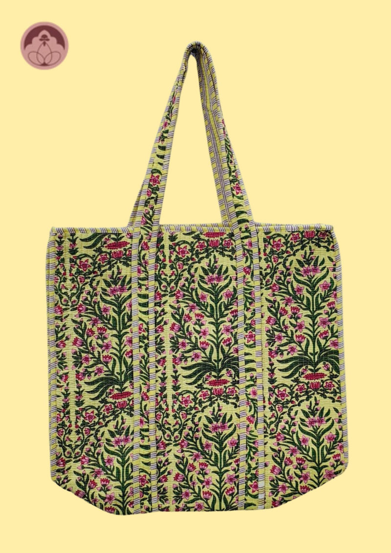 Unlit Meadow Yellow Floral Quilted Cotton Tote Bag