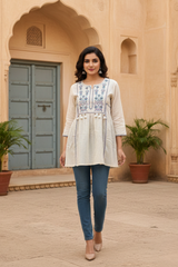 Ivory Elegance Embroidered Short Kurti