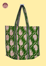 Emerald Safari Green Animal Print Quilted Cotton Tote Bag