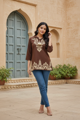 Classic Rose Festive Casual Short Kurti