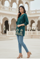 Royal Rust Traditional Print Short Kurti