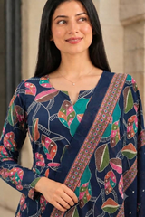 Gulzaar Midnight Blue Floral Anarkali Cotton Kurta Pant Only
