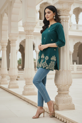 Royal Rust Traditional Print Short Kurti