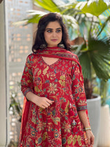 Gulbahaar Red Floral Anarkali Cotton Suit Set