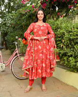 Ranchi Red Embroidered Anarkali Suit Set