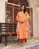 Omani Orange Cotton Anarkali  Suit Set