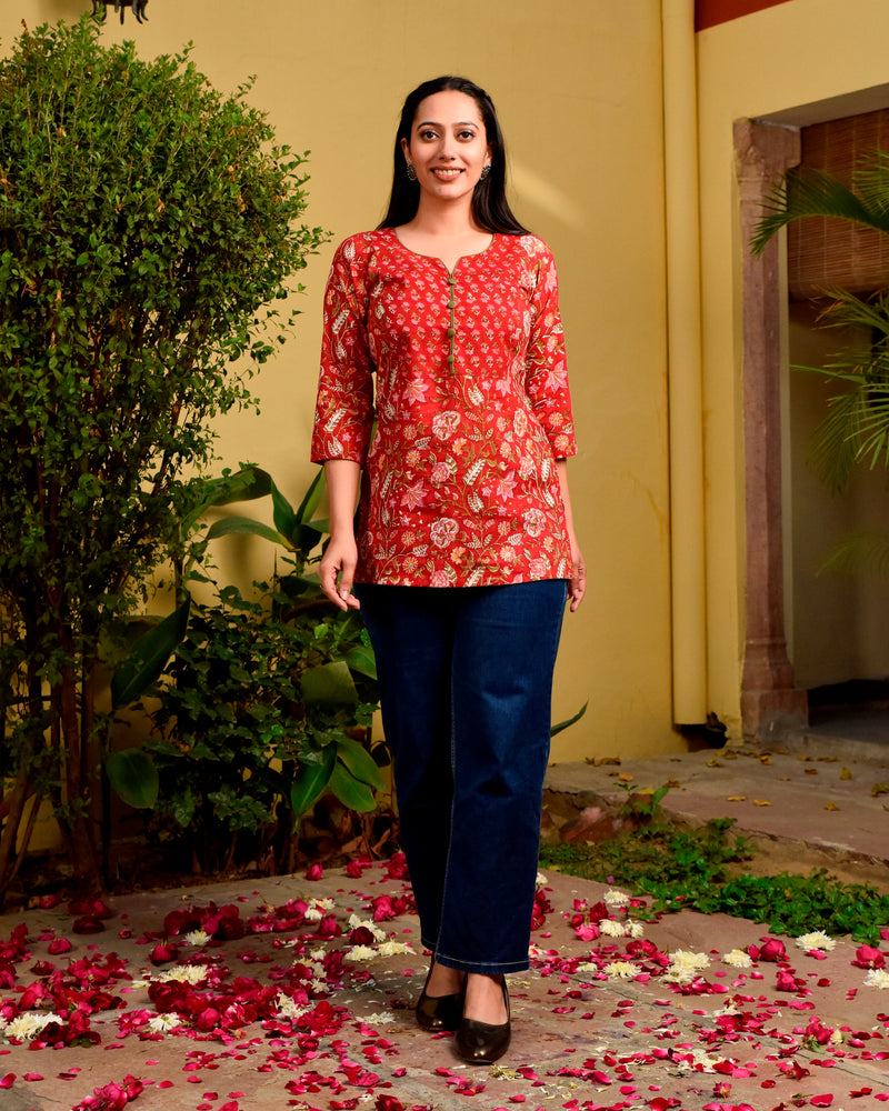 Ruby Handblock Short Kurta