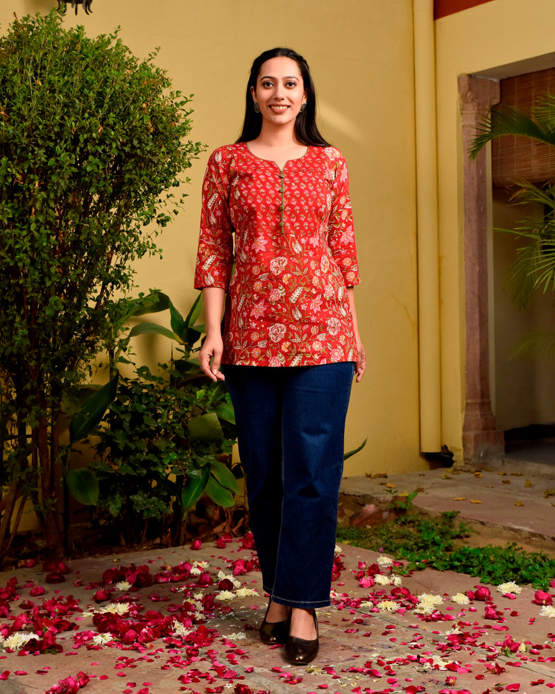 Ruby Handblock Short Kurta