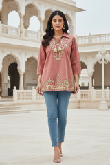 Classic Rose Festive Casual Short Kurti