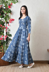 Aafreen Indigo Leher Mosaic Cotton Maxi Dress