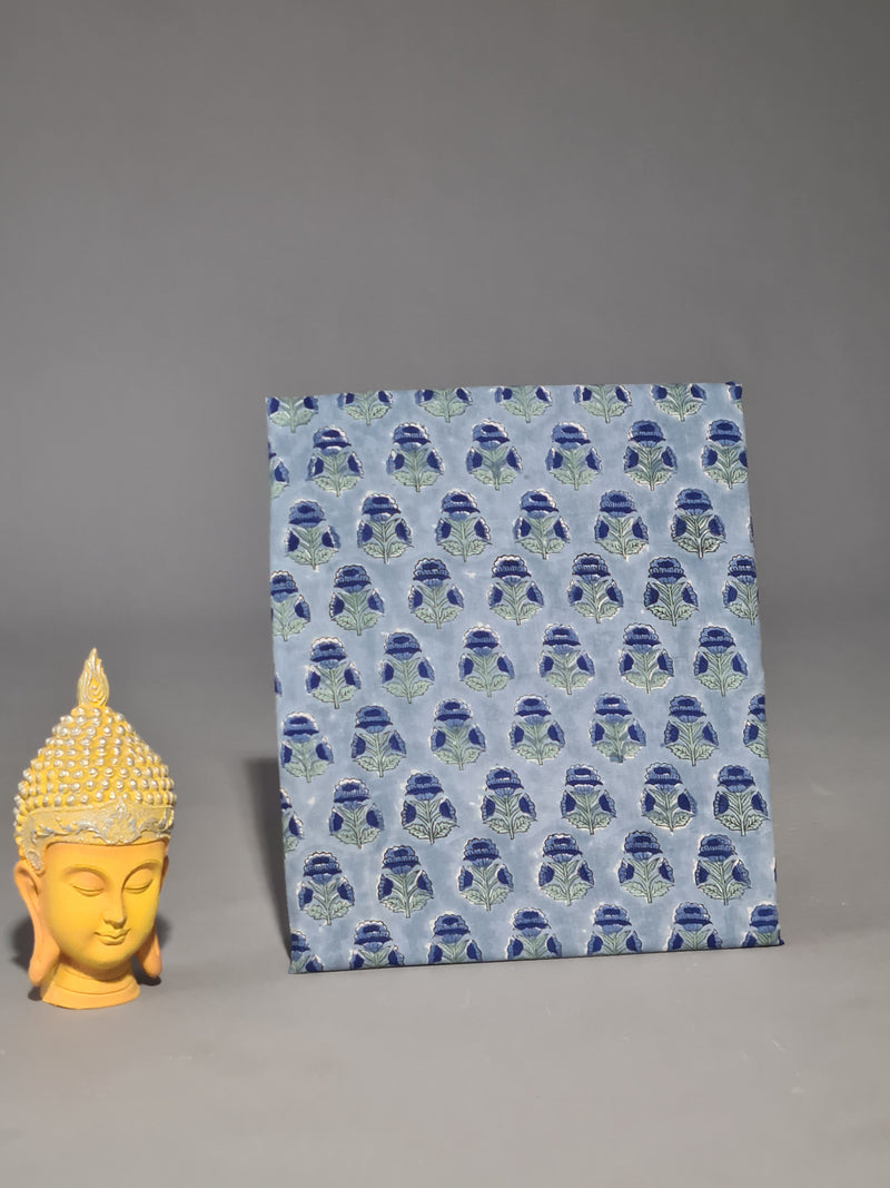 NAZARANA BLUE HANDBLOCK  FABRIC (WIDTH 42 INCHES)