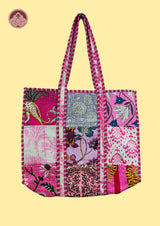 Dreamscape Fuchsia Pink Patchwork Quilted Cotton Tote Bag