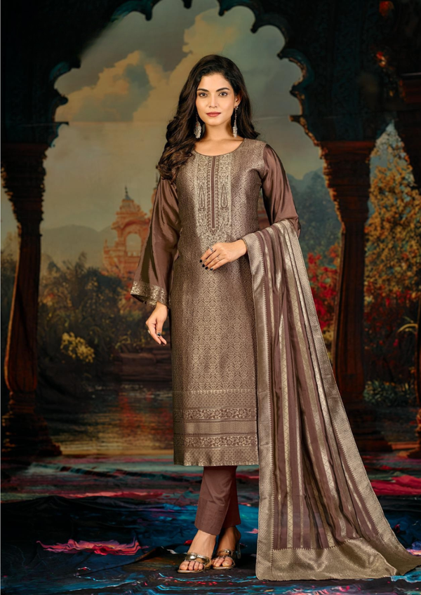 Noorani green banarsi suit set with dupatta