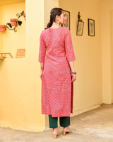 Parvin Pink Handblock Buti Print Cotton Straight Pleated Kurta