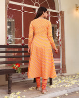 Omani Orange Cotton Anarkali Suit Set (Plus Size)