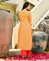 Yesha Yellow Floral Straight Fit Suit Set (Plus Size)
