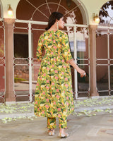 Yaani Yellow Floral Handblock Kurta Pant Set