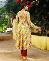 Gulnoor Olive Green Embroidered Anarkali Suit Set (Plus Size)