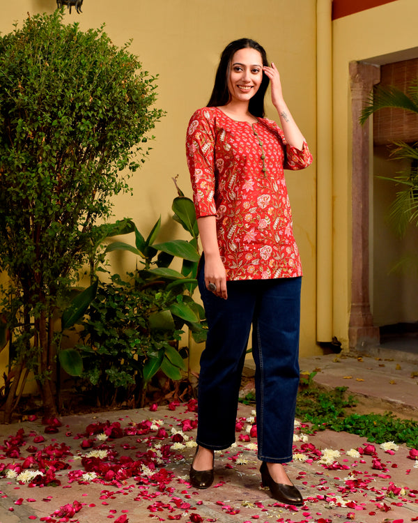 Ruby Handblock Short Kurta