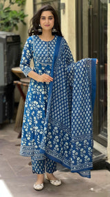 Neelkamal Indigo Anarkali Cotton Suit Set