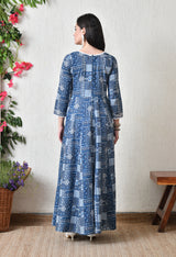 Aafreen Indigo Leher Mosaic Cotton Maxi Dress