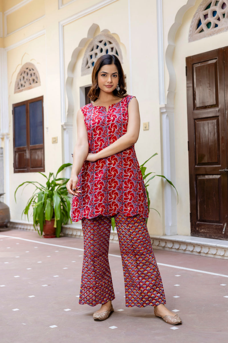 Pihu Handblock Floral Kurta and Pant Set