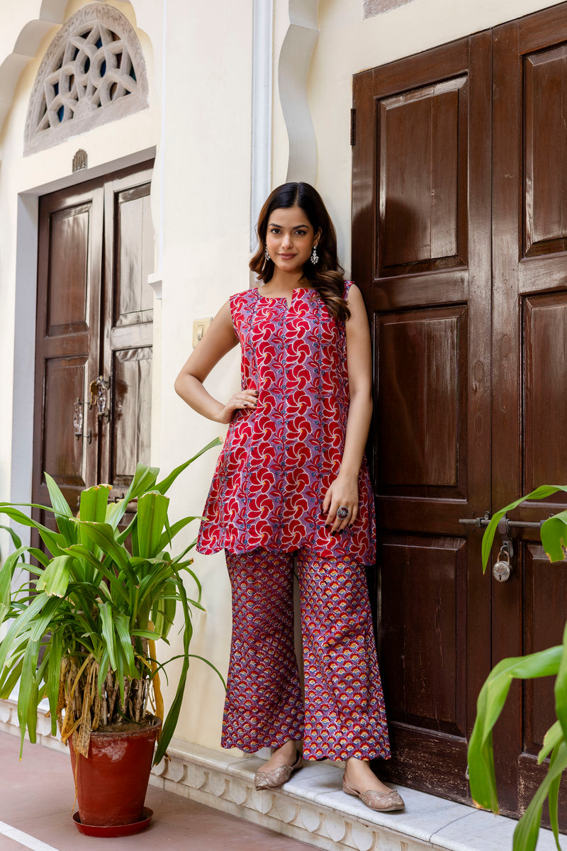 Pihu Handblock Floral Kurta and Pant Set