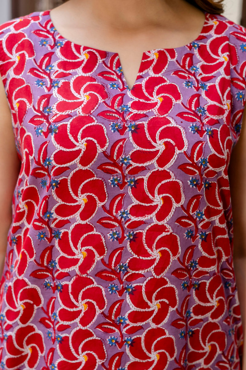 Pihu Handblock Floral Kurta and Pant Set(Plus Size)