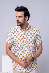 Aaru White Printed Cotton Men’s Shirt