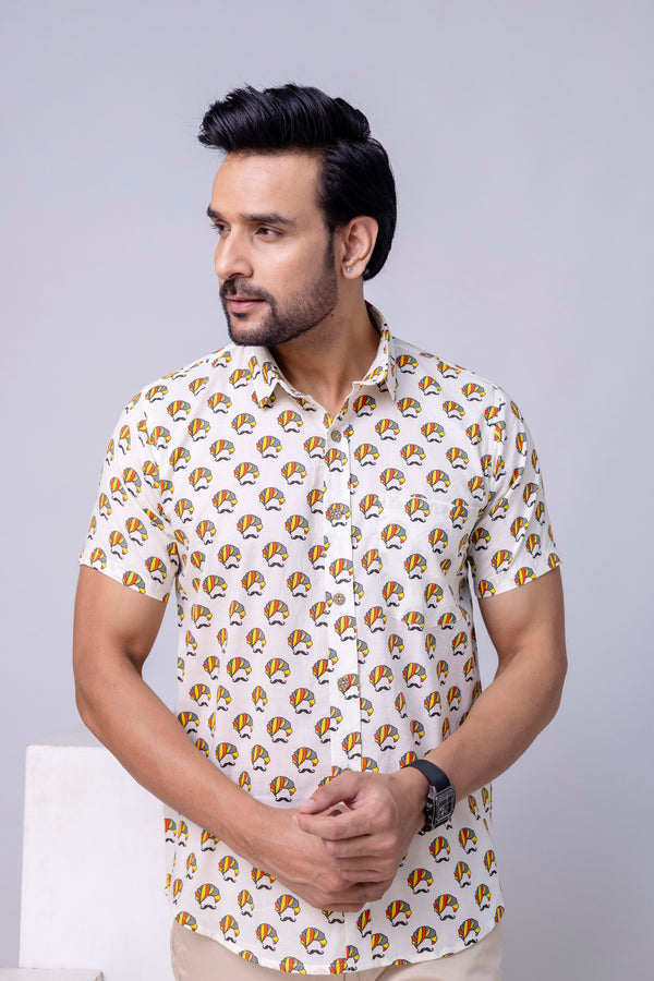 Aaru White Printed Cotton Men’s Shirt
