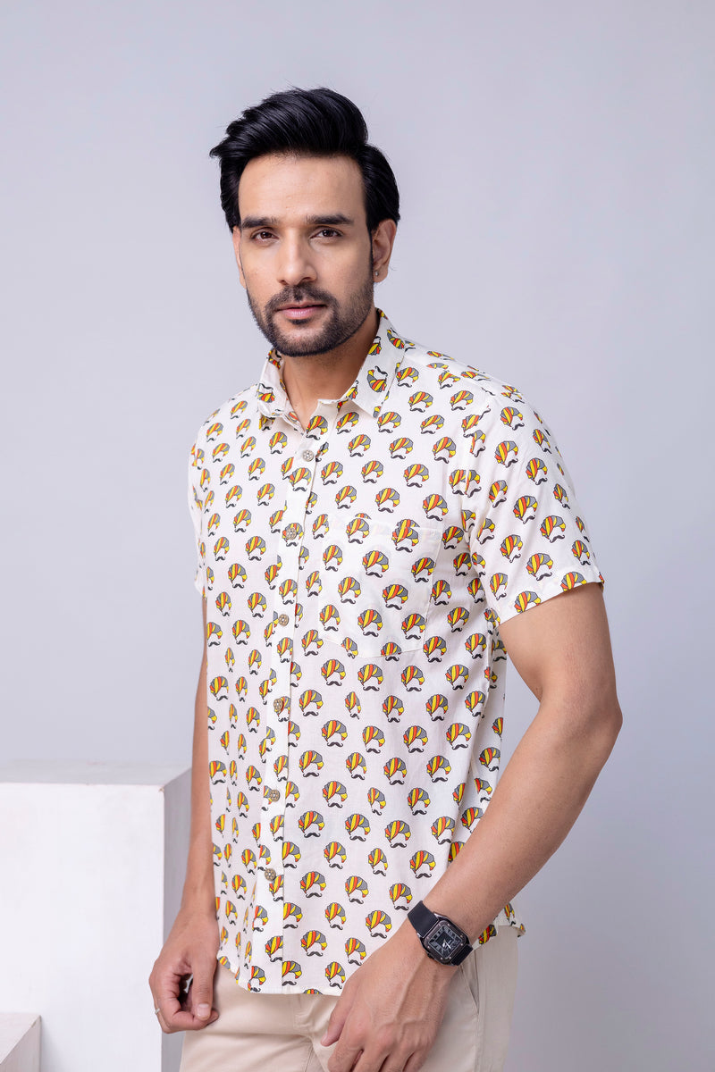 Aaru White Printed Cotton Men’s Shirt