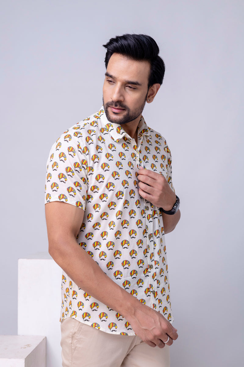 Aaru White Printed Cotton Men’s Shirt
