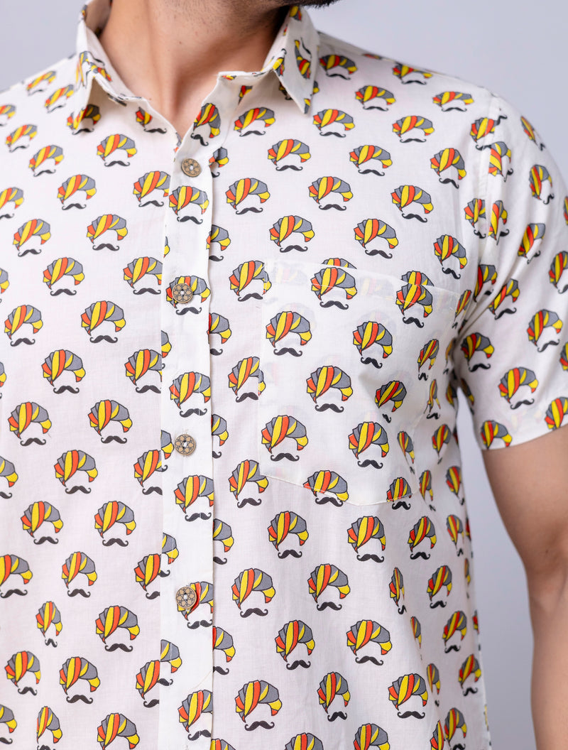 Aaru White Printed Cotton Men’s Shirt