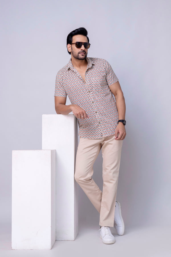 Iran White Printed Cotton Men’s Shirt