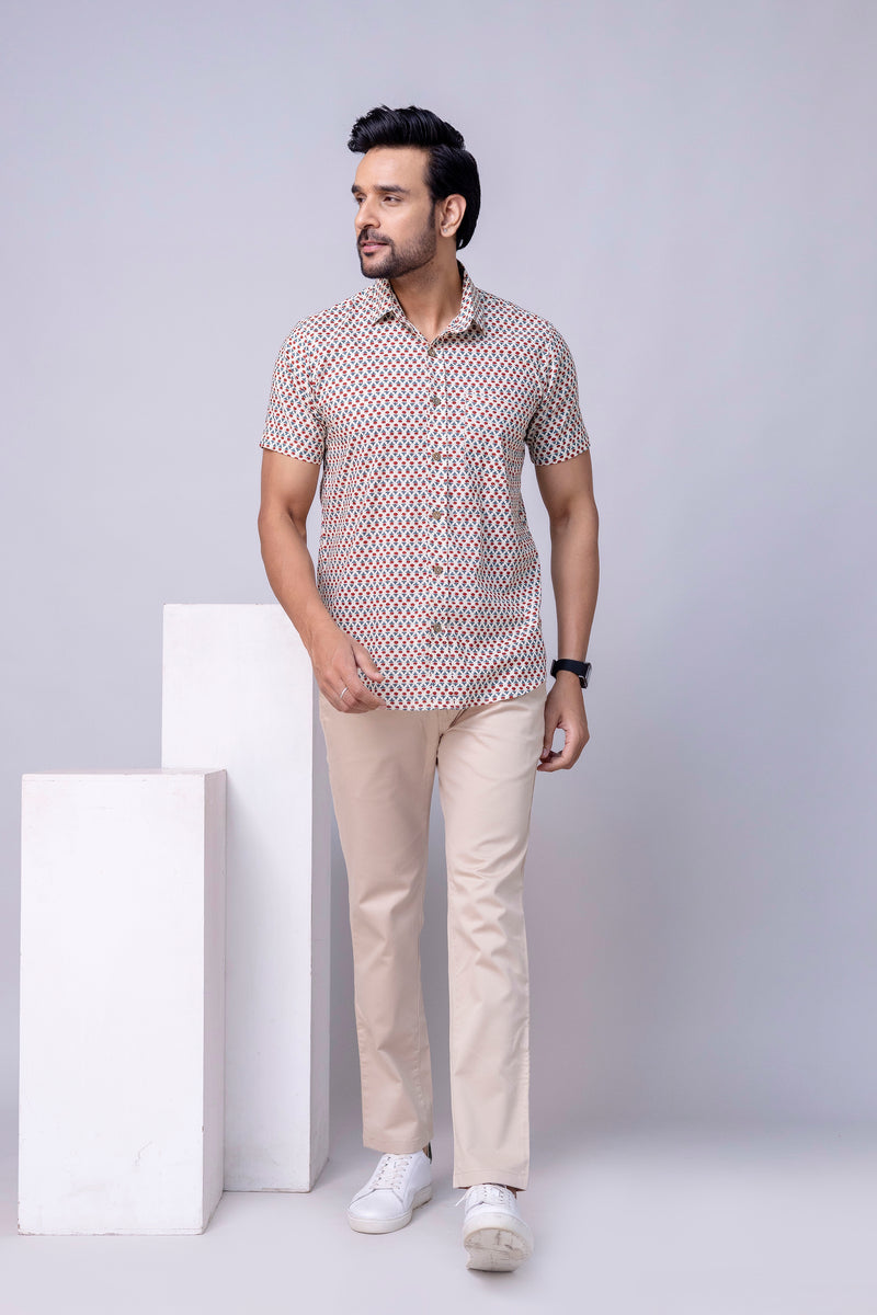 Iran White Printed Cotton Men’s Shirt
