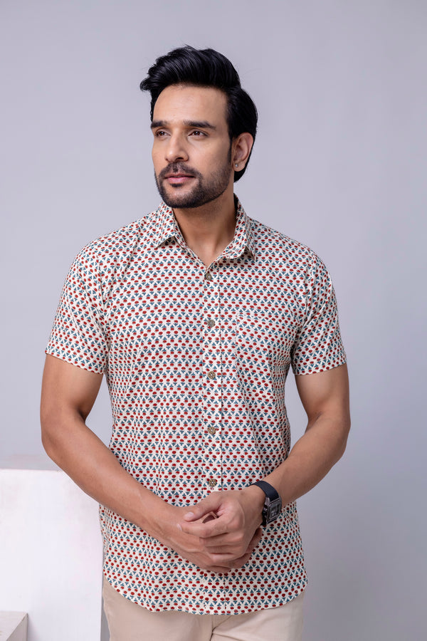 Iran White Printed Cotton Men’s Shirt