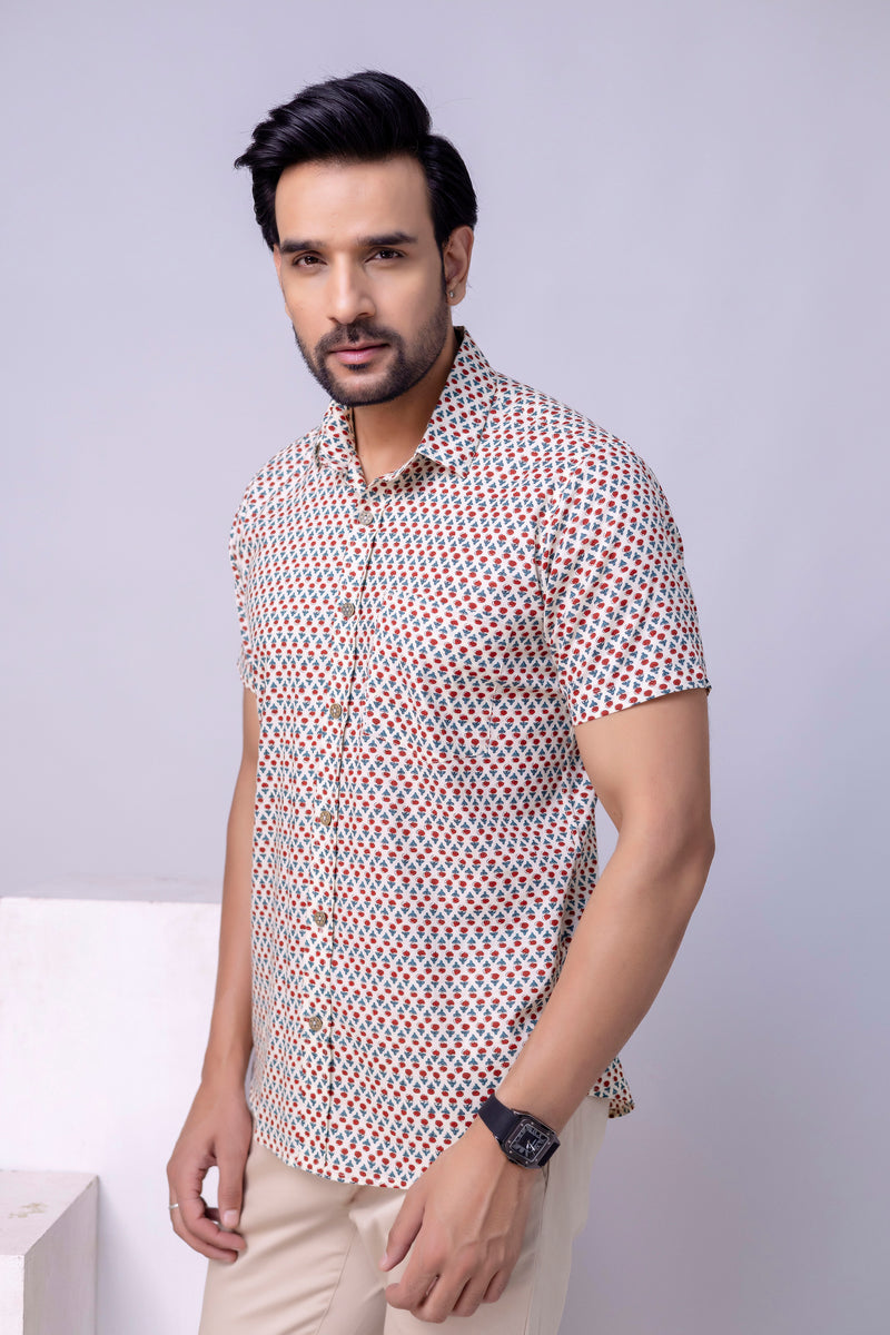 Iran White Printed Cotton Men’s Shirt