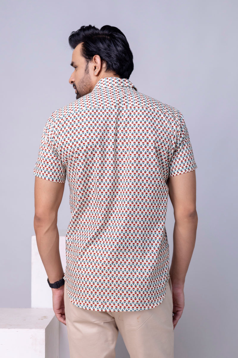 Iran White Printed Cotton Men’s Shirt