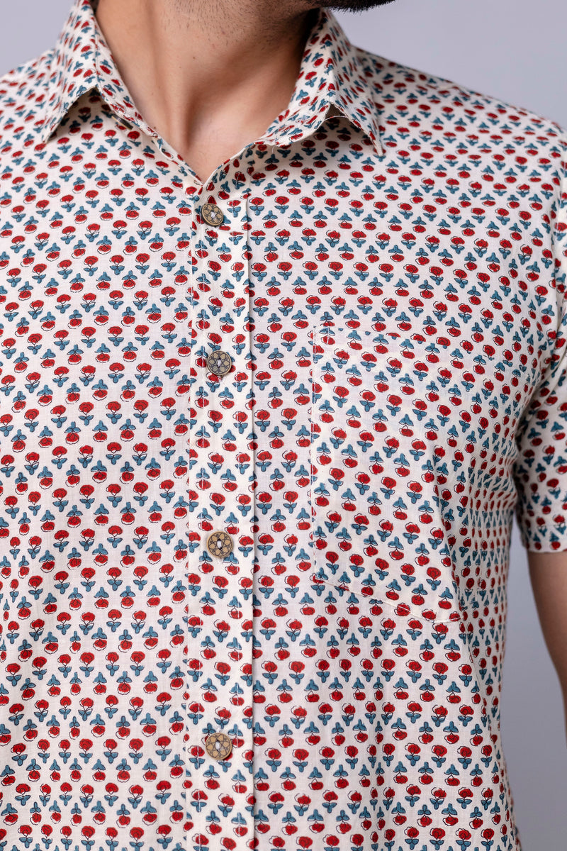 Iran White Printed Cotton Men’s Shirt