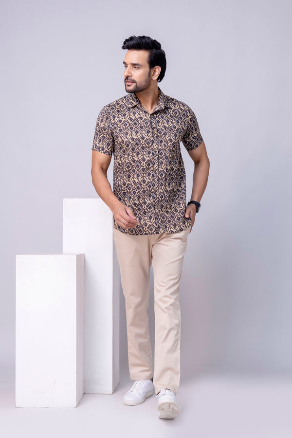 Abeer Brown Printed Cotton Men’s Shirt