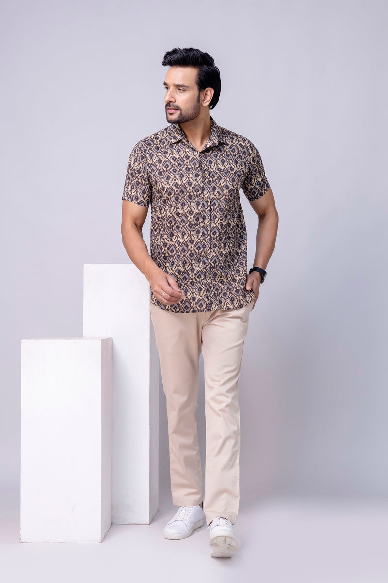 Abeer Brown Printed Cotton Men’s Shirt