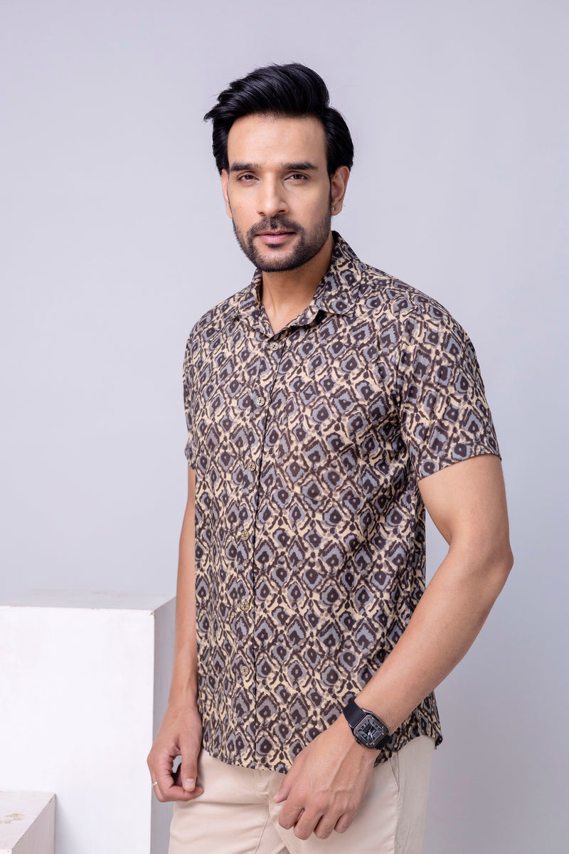 Abeer Brown Printed Cotton Men’s Shirt