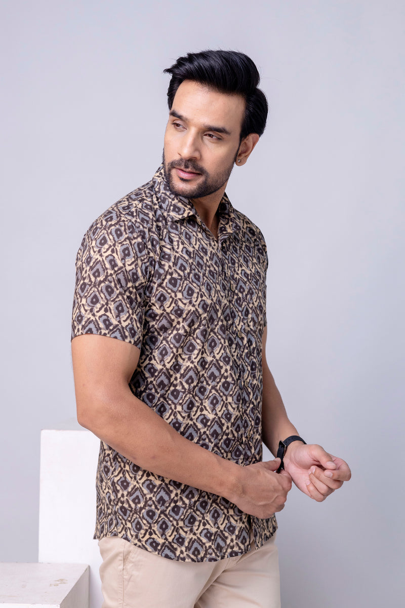 Abeer Brown Printed Cotton Men’s Shirt
