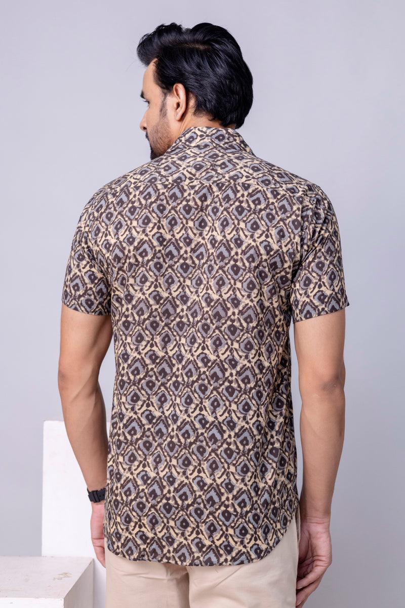 Abeer Brown Printed Cotton Men’s Shirt