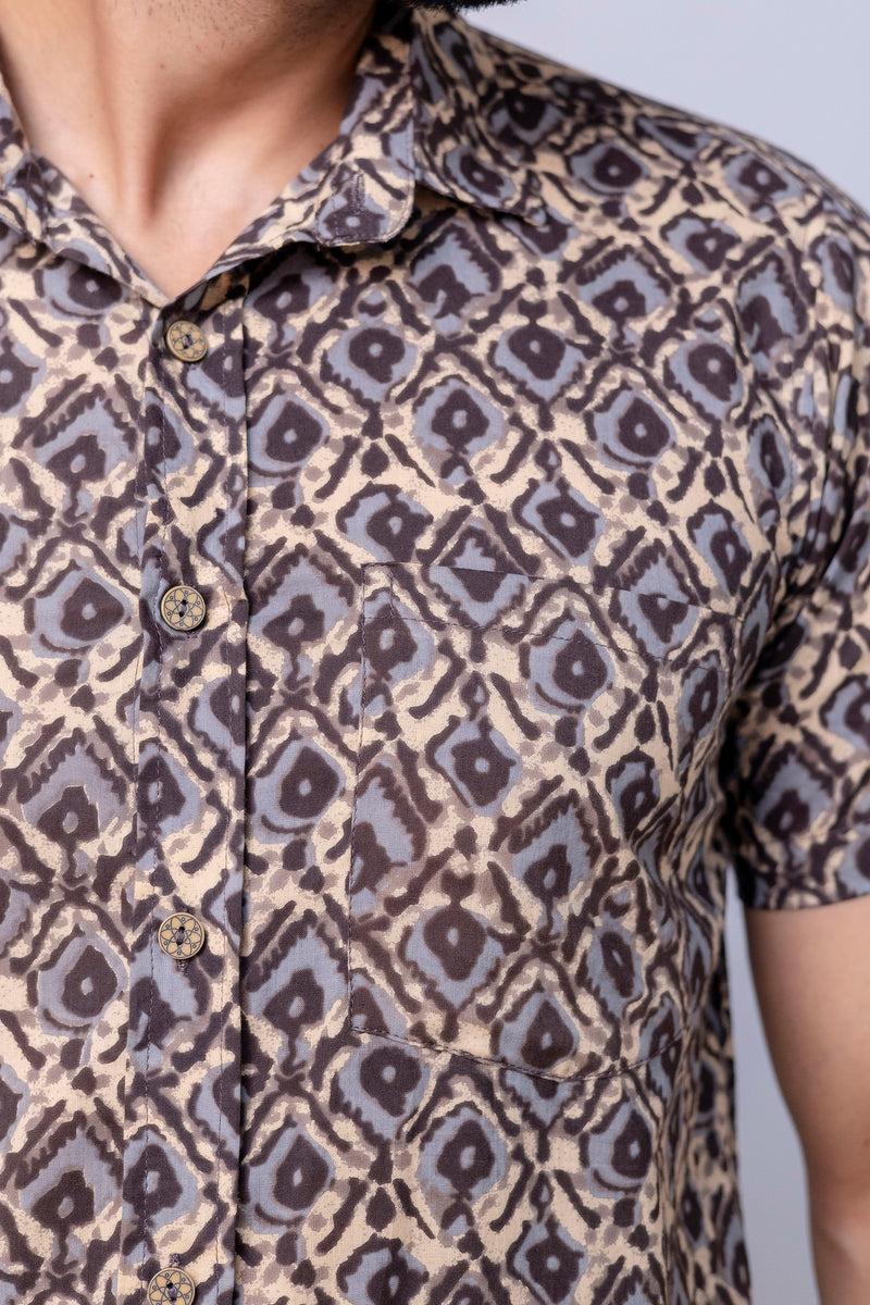 Abeer Brown Printed Cotton Men’s Shirt